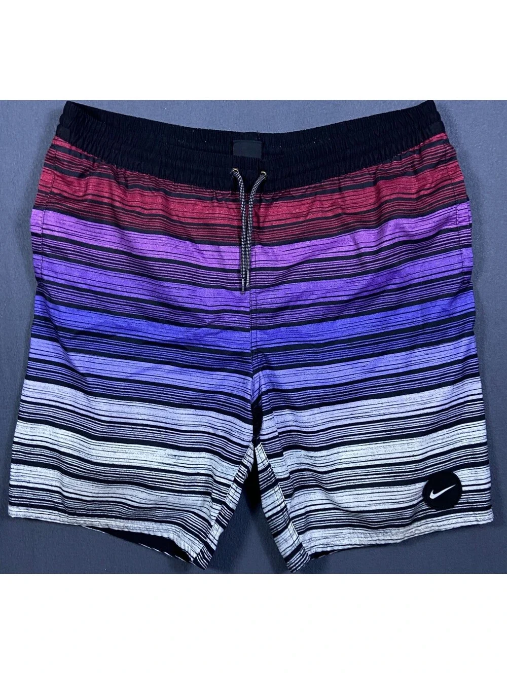 Nike Swim Men's Large Blue Red Purple Multi Striped Printed Swim Shorts Gradient